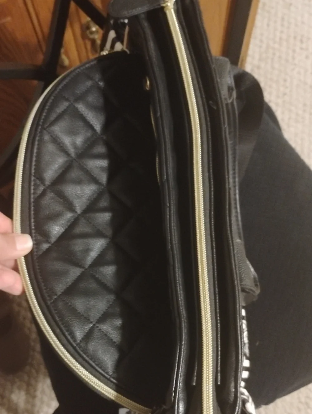 Betsey Johnson Diaper Bag Black & White Rose Print + Changing Pad